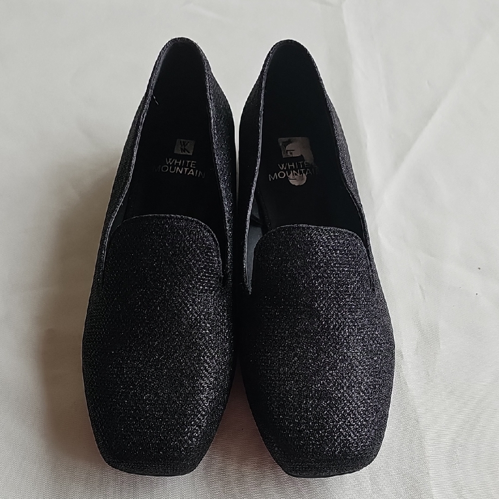 White Mountain Textured Black Slip-Ons